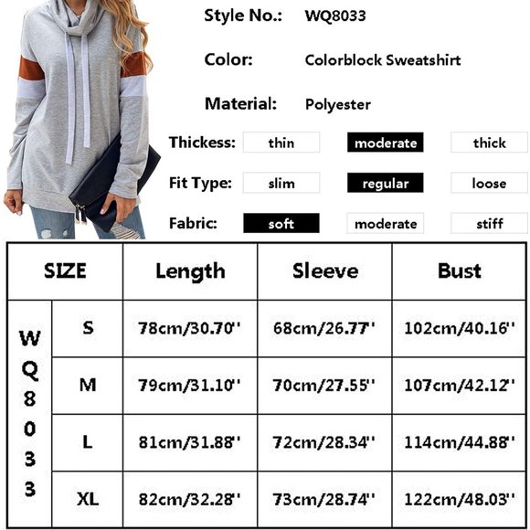 Barlver Womens Zip up Hoodie Color Block Cowl Neck Drawstring Hooded Sweatshirt - Picture 6 of 6